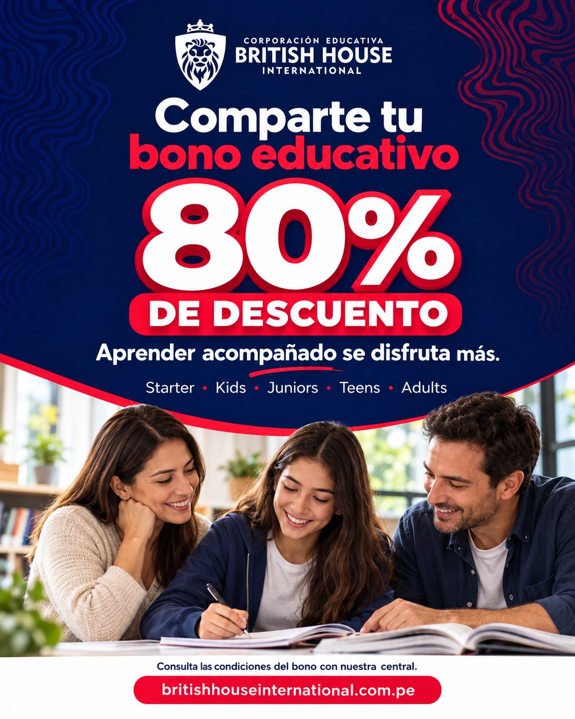 Flyer: bono educativo del 80% de descuento en British House